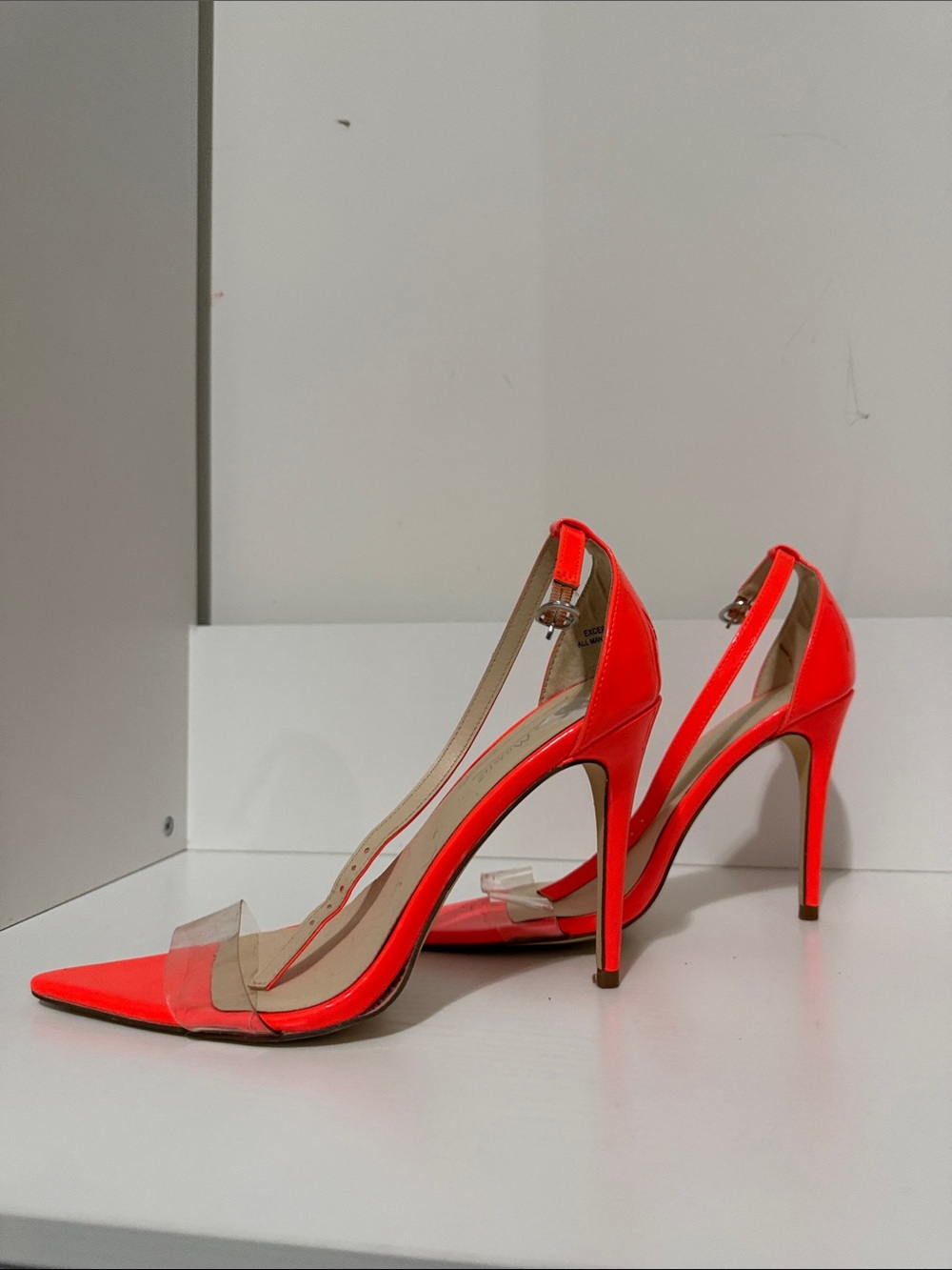 Neon Red Pointed Toe Ankle Strap Pumps - Picture 2 of 4